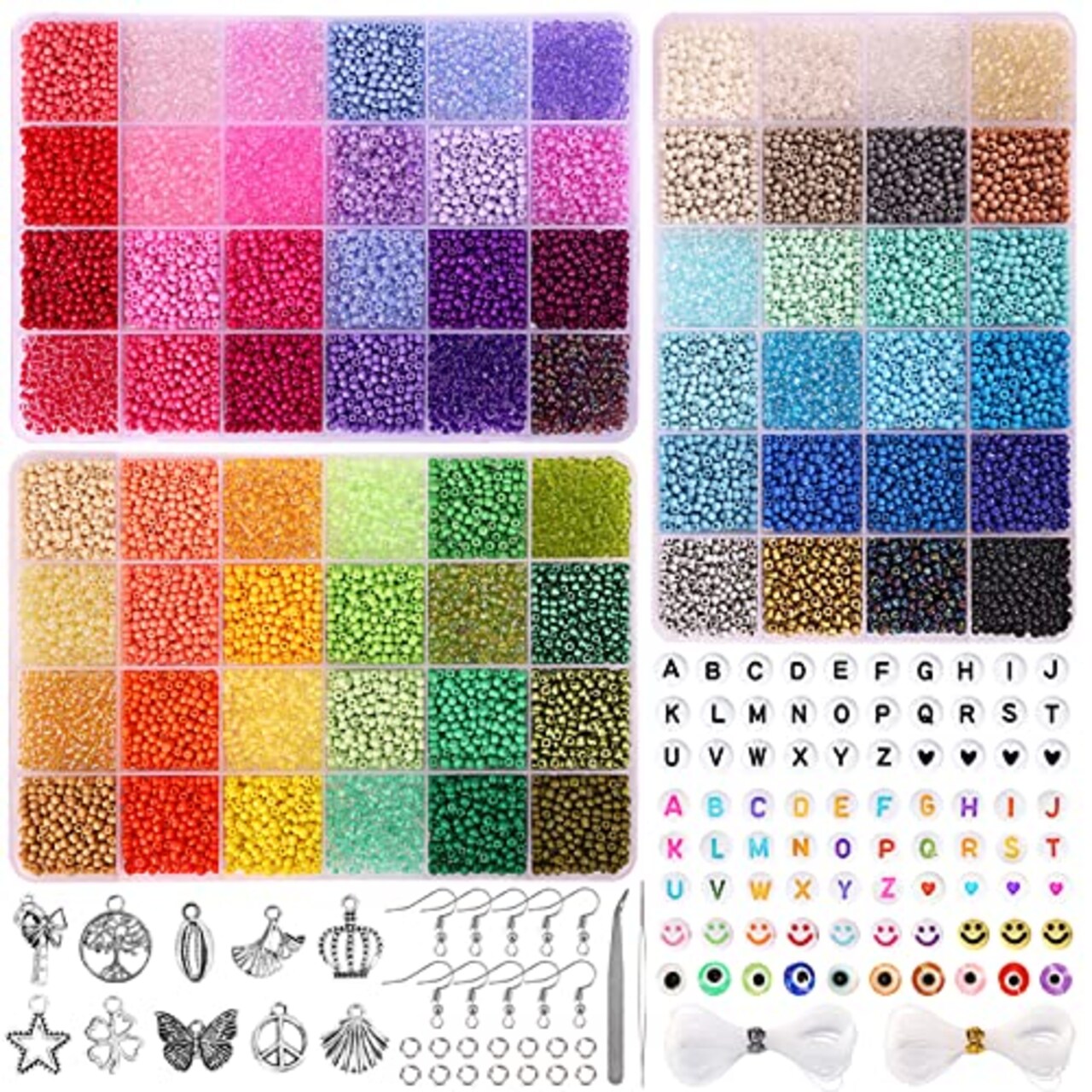 14400 pieces 72 Colors, 3mm Glass Seed Beads for Bracelet Making Kit, Small Beads for Jewelry Making with Letter Beads for Crafts Gifts
